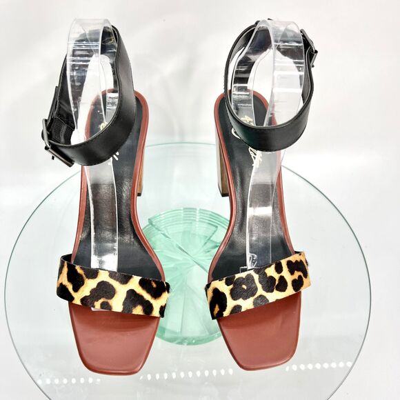 42 Gold Lina Chinese Laundry Ankle Strap Sandal Heels Leather Animal Print - Picture 4 of 11